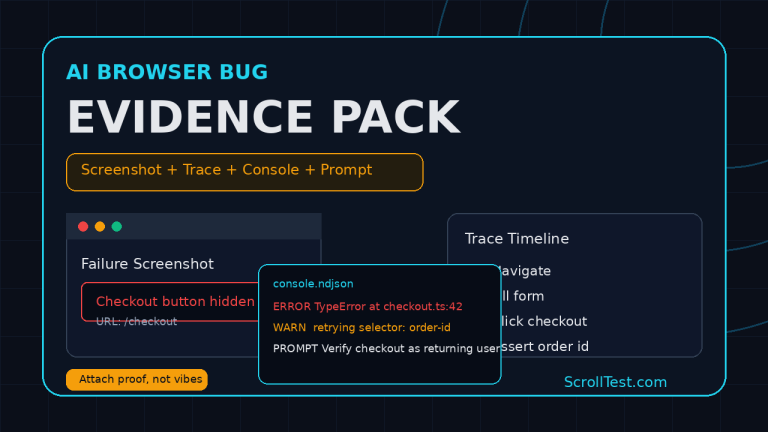 AI browser bug evidence pack with screenshot, trace, console logs, and prompt artifacts