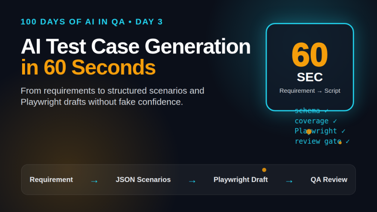 AI test case generation featured image showing requirements to Playwright scripts in 60 seconds