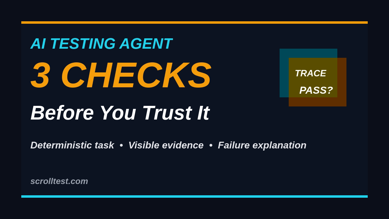 AI testing agent checklist featured image showing 3 checks before trusting an AI browser run
