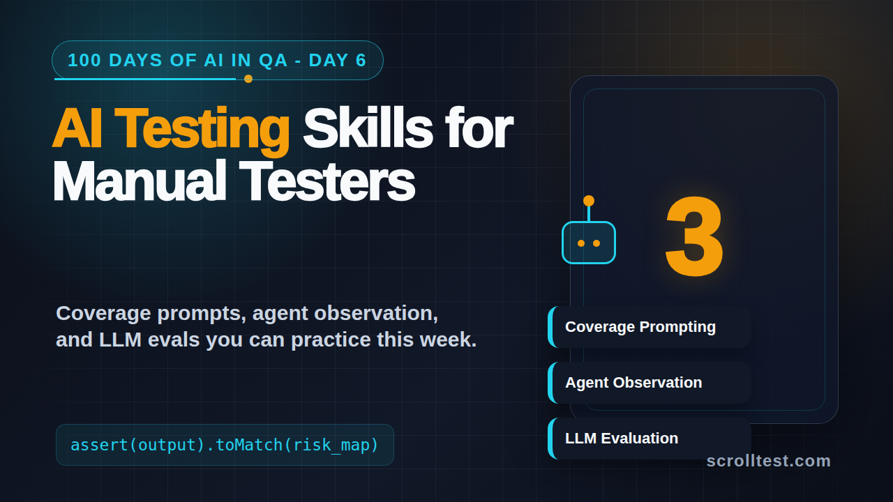 AI testing skills for manual testers featured image showing three core skills
