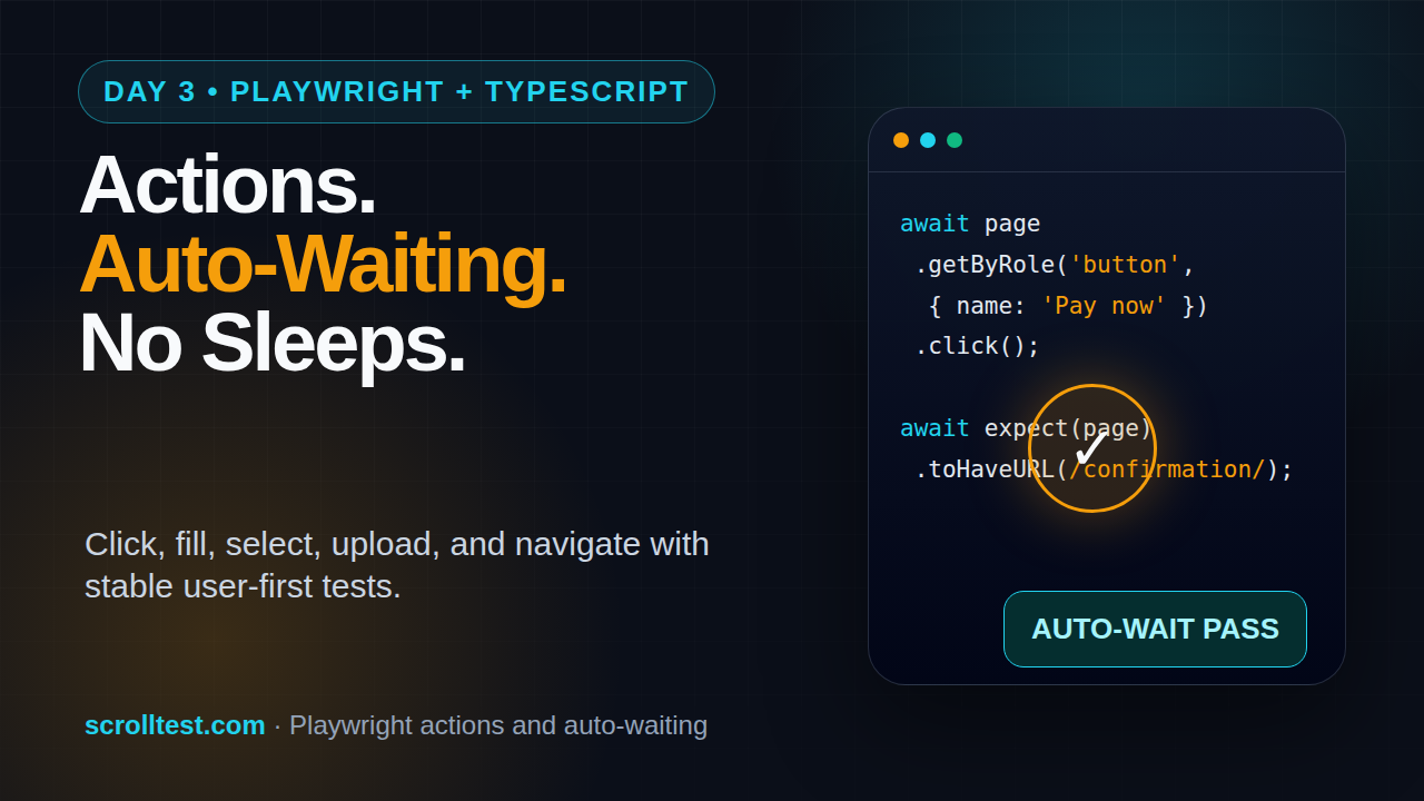 Playwright actions and auto-waiting Day 3 tutorial featured image