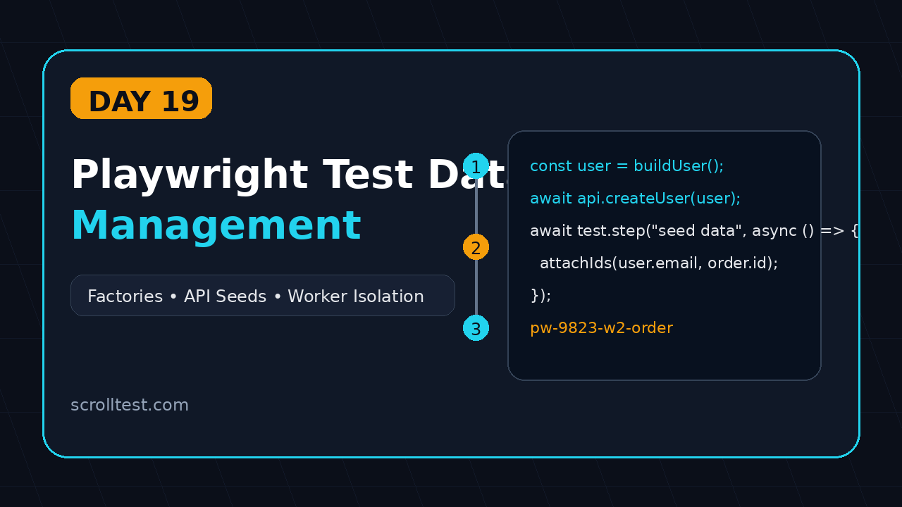 Playwright test data management featured image for Day 19 TypeScript tutorial