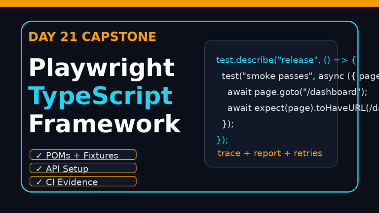 Playwright TypeScript framework Day 21 capstone cover