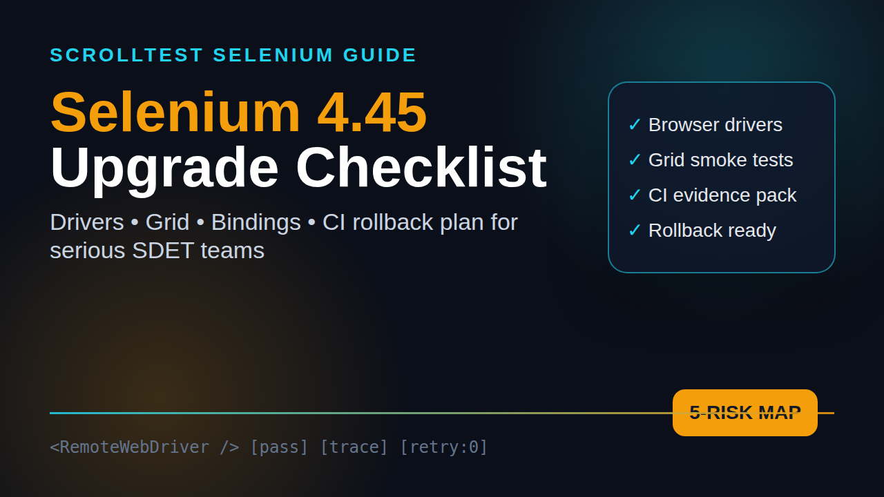 Selenium 4.45 upgrade checklist for SDETs covering drivers, Grid, bindings, and CI
