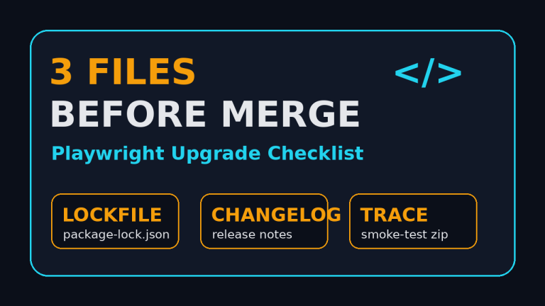 Playwright upgrade checklist showing 3 files before merge