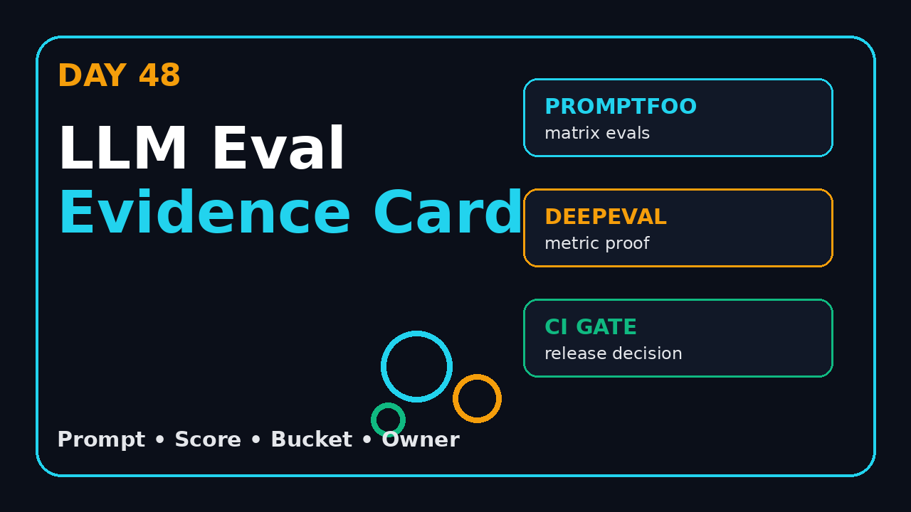 LLM eval evidence cards for PromptFoo DeepEval and CI release gates