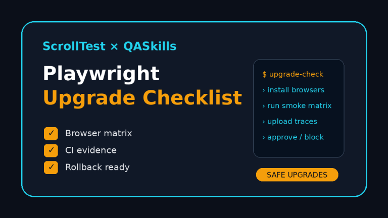 QASkills Playwright upgrade checklist featured image showing safe Playwright upgrades