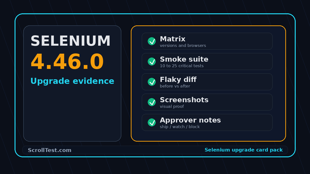 Selenium upgrade card pack for Selenium 4.46.0 upgrade evidence