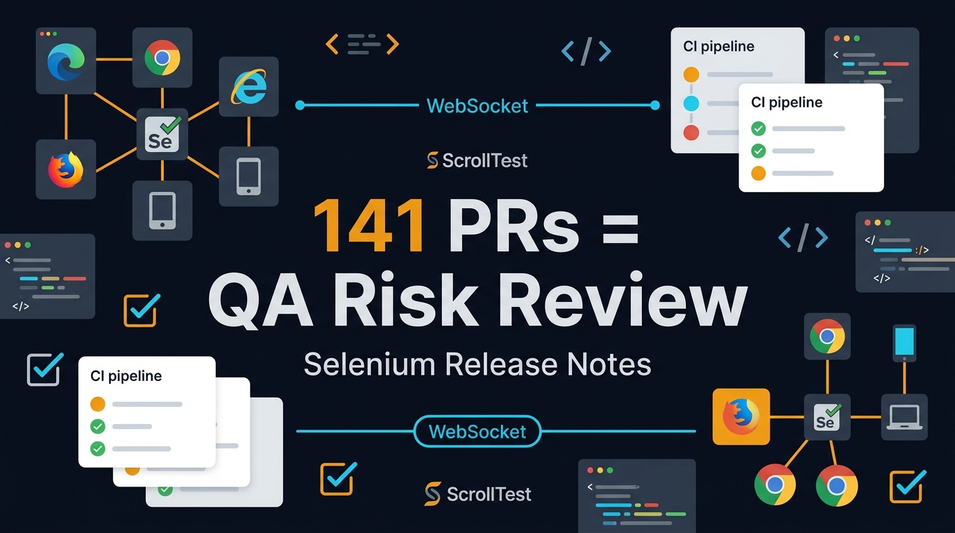 Selenium release notes QA risk review featured image showing 141 PRs