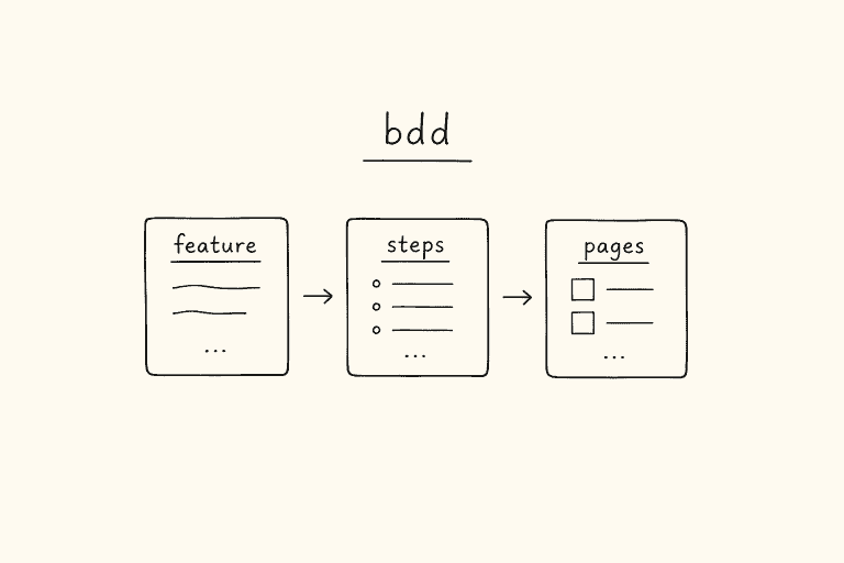 Compact BDD diagram: feature file to step definitions to page objects