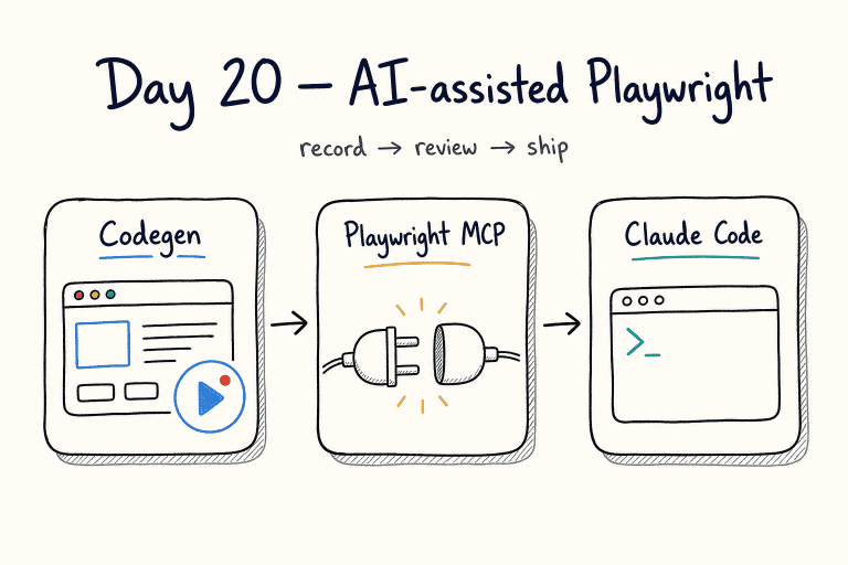 Day 20 AI-assisted Playwright — Codegen, Playwright MCP, and Claude Code