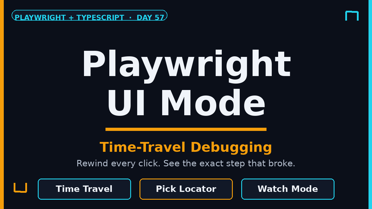 Playwright UI Mode featured image: time-travel debugging, Pick Locator, and watch mode in TypeScript